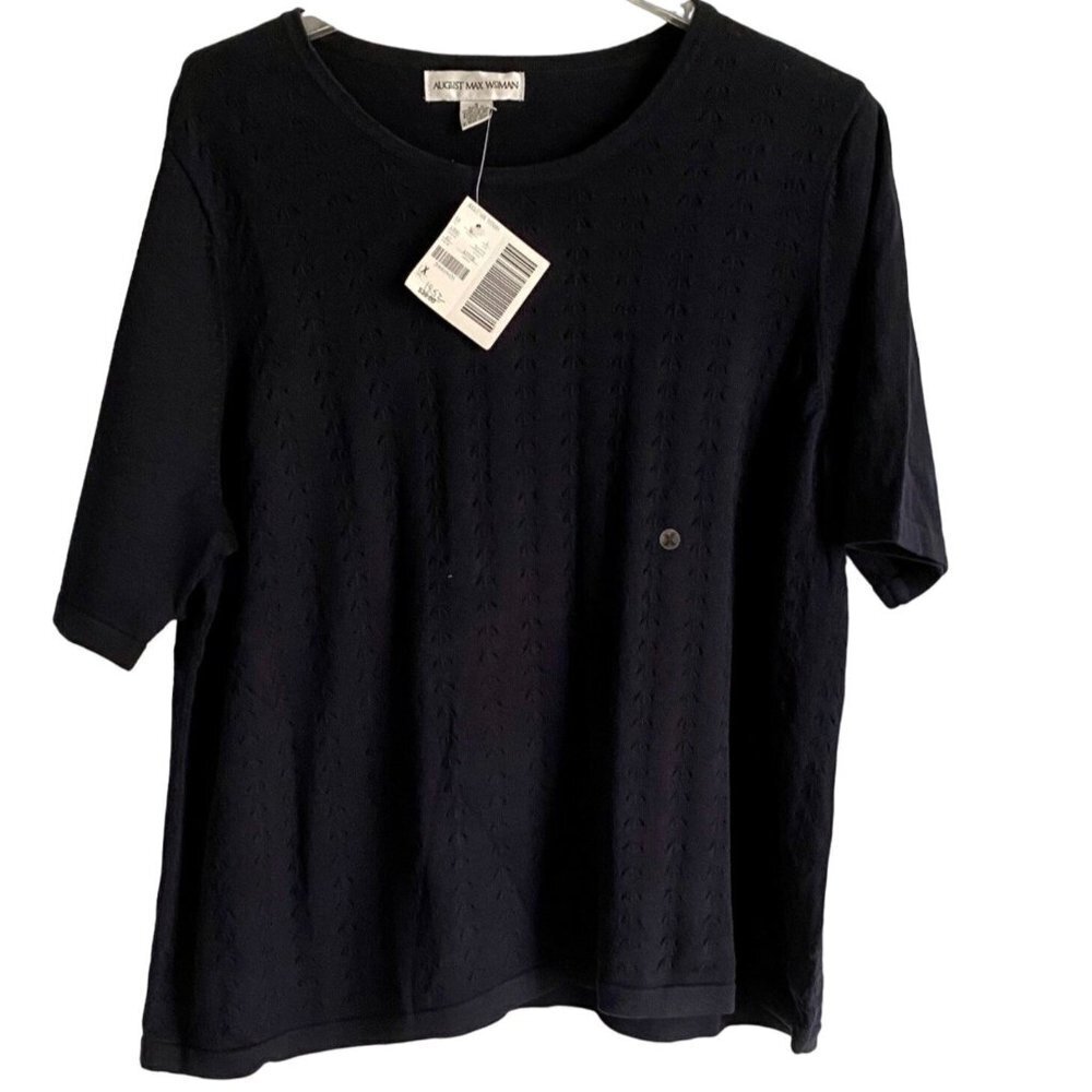 August Max Woman Short Sleeve Cotton Knit Top Blue Size 1X NEW NWT